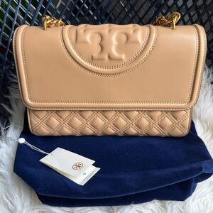 Tory Burch Tan and Gold Quilted Shoulder Bag